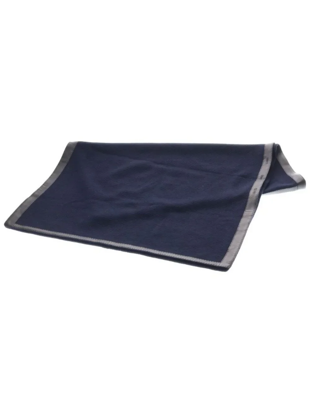 Hermes Large Shawl Logo Button Navy Leather Trim Scarf